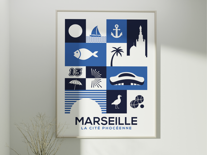 Poster Marseille - Affiche Cité Phocéenne Design Moderne