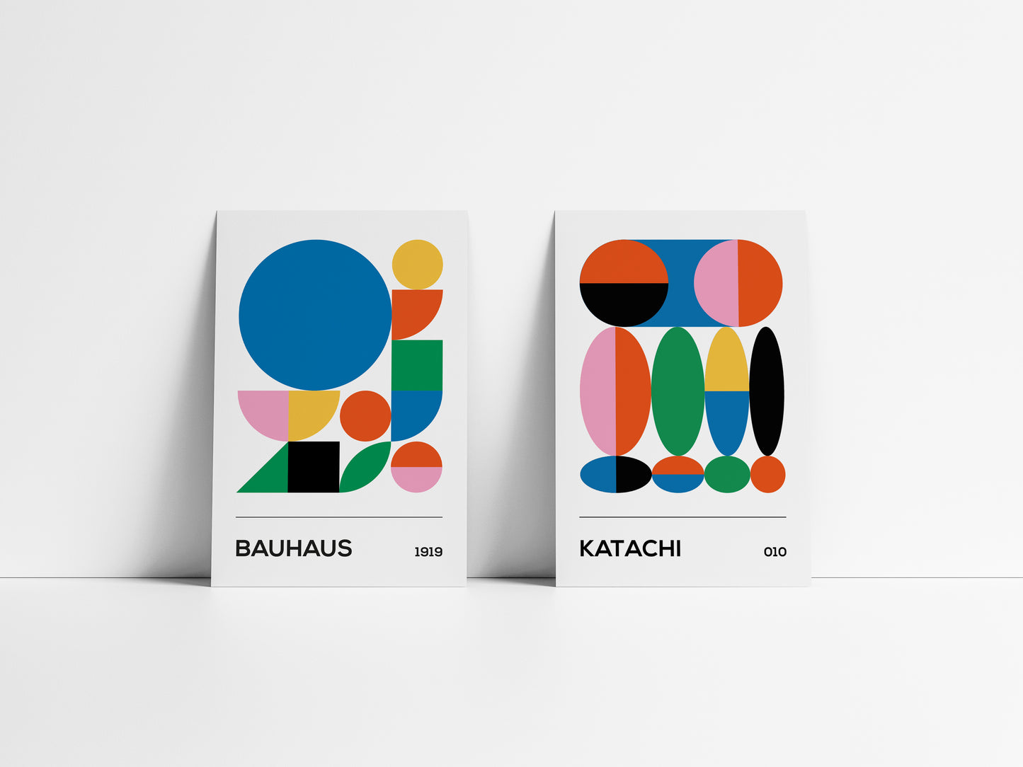 Deux affiches; Bauhaus et Katachi, de la collection Bauvista inspirée du mouvement Bauhaus