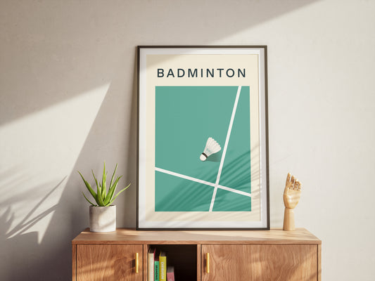 Affiche sur le badminton représentant son terrain et son volant 