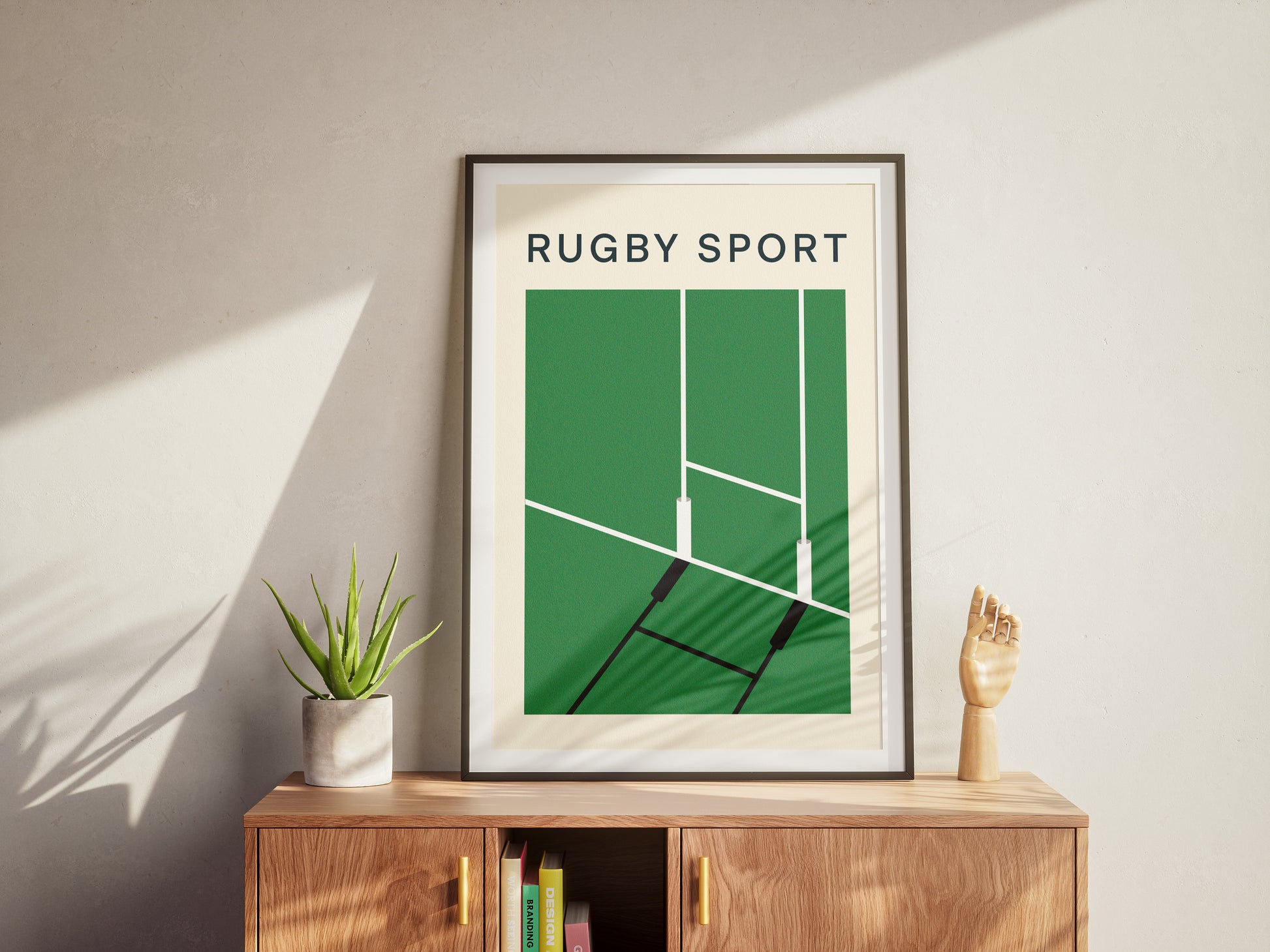 Affiche sur le rugby avec son terrain et ces poteaux