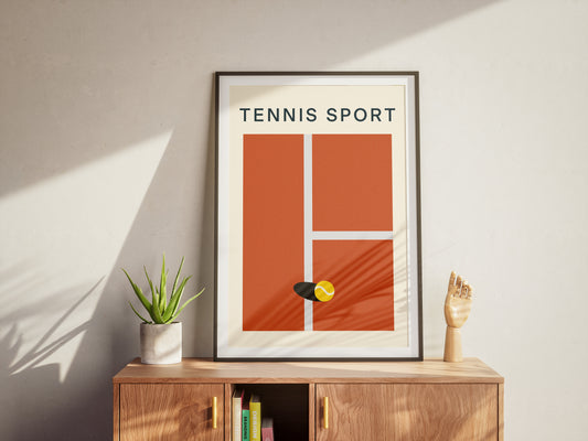 Affiche sur le tennis représentant un terrain en terre battue 